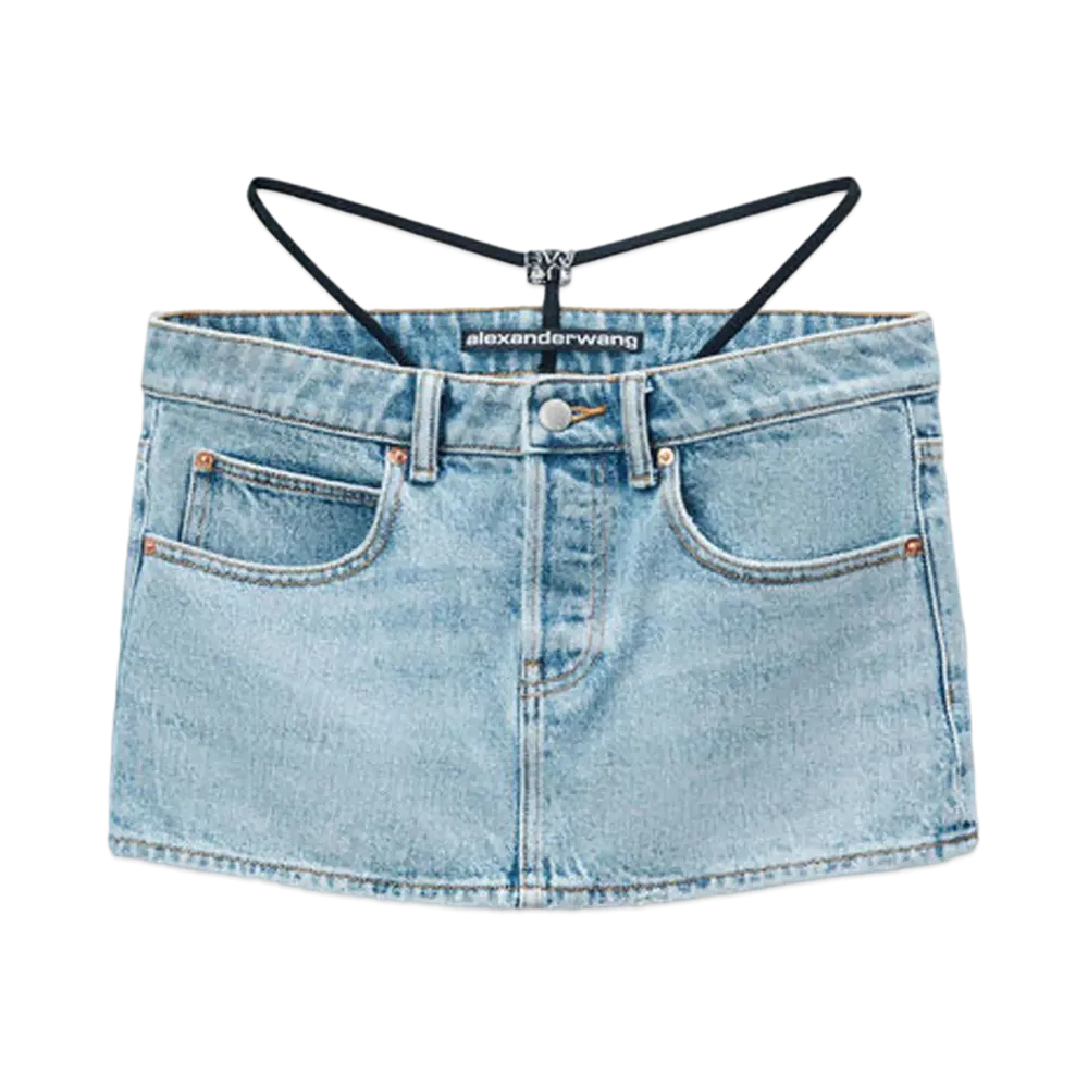 Alexander Wang Prestyle Logo Diamante Thong Mini Skirt "Vintage Fade Indigo"