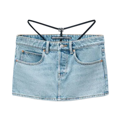 Alexander Wang Prestyle Logo Diamante Thong Mini Skirt "Vintage Fade Indigo"