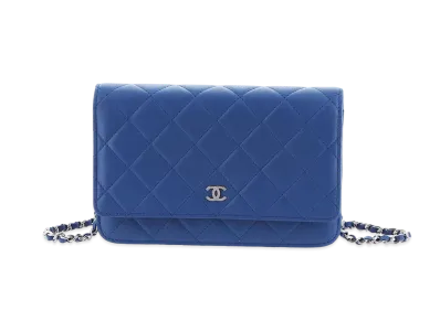 CHANEL Lambskin Matelasse Chain Wallet "Blue"