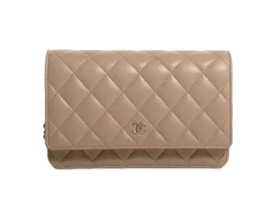 CHANEL Lambskin Matelasse Chain Wallet "Beige"