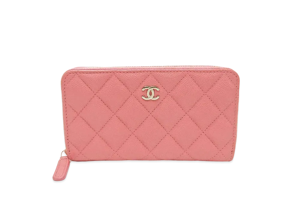CHANEL Caviar Skin Matelasse Chain Wallet "Pink"