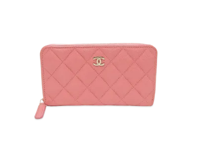 CHANEL Caviar Skin Matelasse Chain Wallet "Pink"
