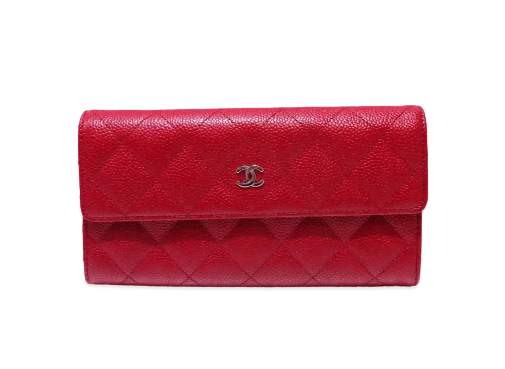 CHANEL Caviar Skin Matelasse Chain Wallet "Red"
