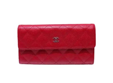 CHANEL Caviar Skin Matelasse Chain Wallet "Red"