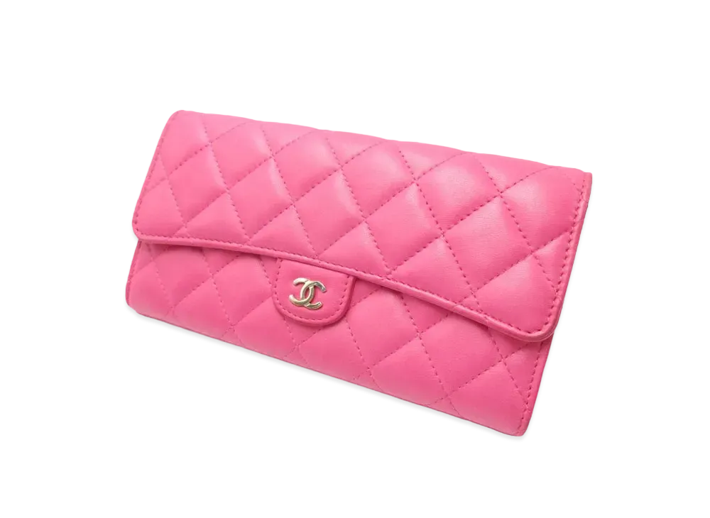 CHANEL Lambskin Matelasse Chain Wallet "Pink"