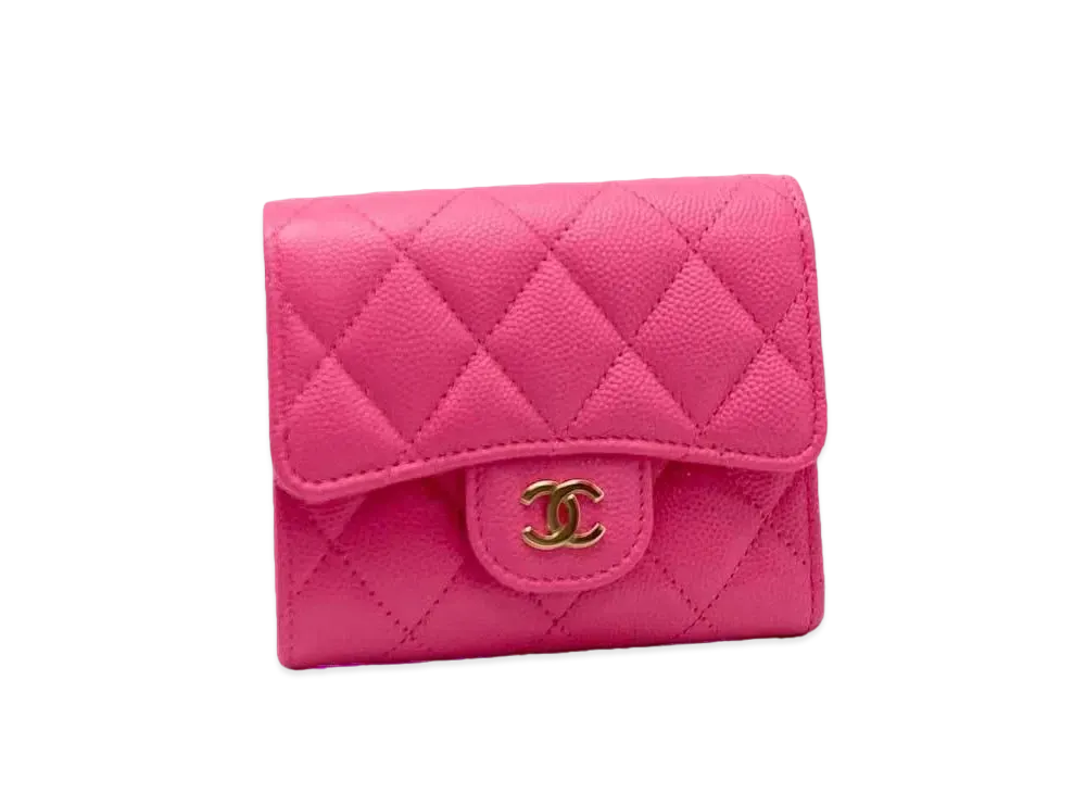 CHANEL Caviar Skin Matelasse Compact Wallet "Pink"