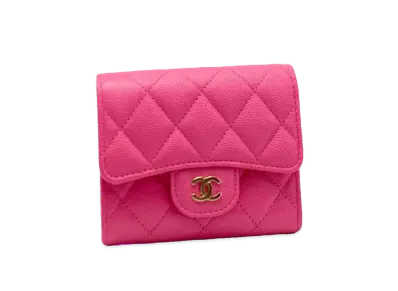 CHANEL Caviar Skin Matelasse Compact Wallet "Pink"