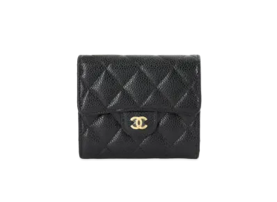 CHANEL Caviar Skin Matelasse Compact Wallet "Black"