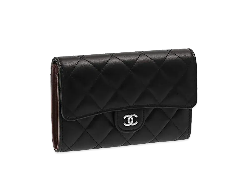 CHANEL Lambskin Matelasse Compact Wallet "Black"