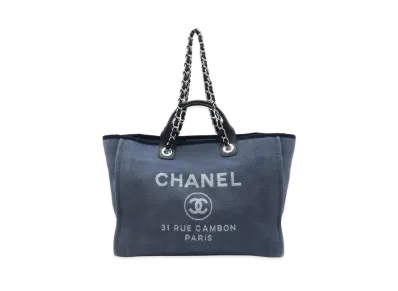 CHANEL Deauville Canvas 2WAY Tote "Navy"