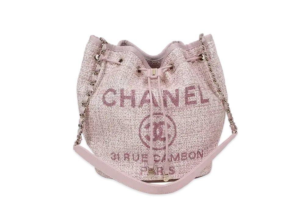 CHANEL Deauville Canvas Drawstring Bag "Pink"