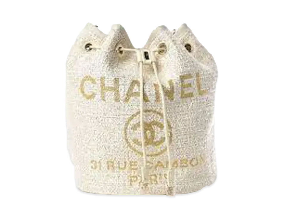 CHANEL Deauville Canvas Drawstring Bag "Cream"