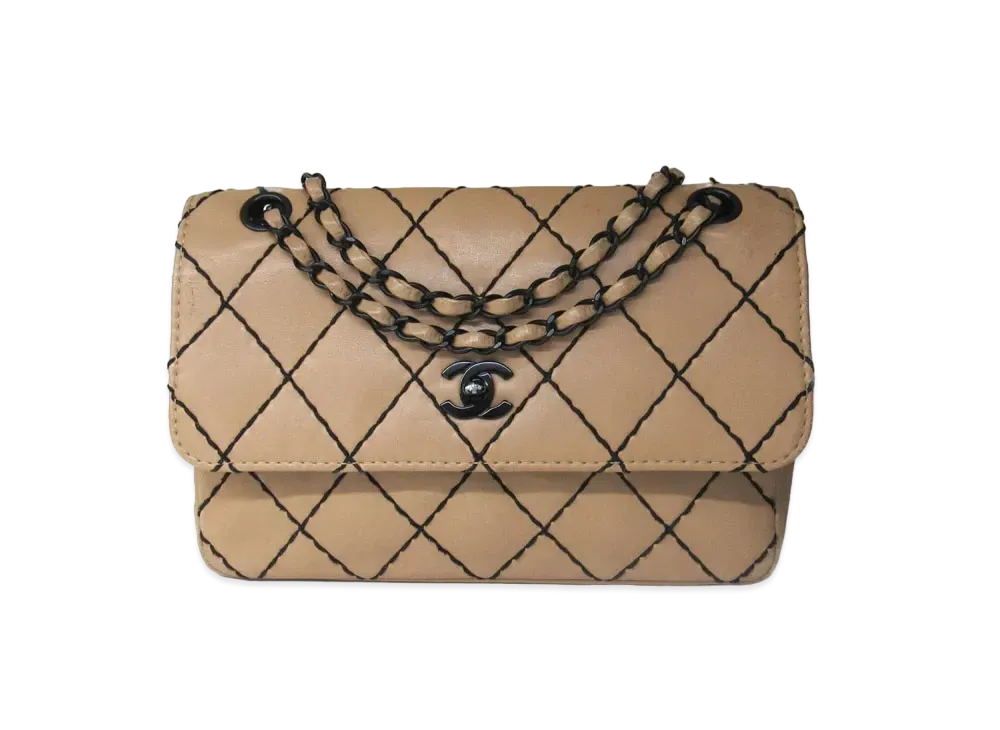 CHANEL Wild Stitch Chain Shoulder Bag "Beige"