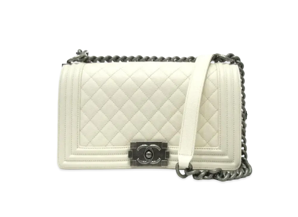 CHANEL Caviar Skin Matelasse Boy Chanel "White"