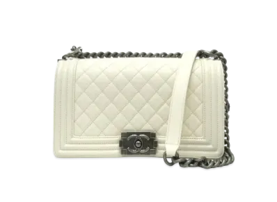 CHANEL Caviar Skin Matelasse Boy Chanel "White"