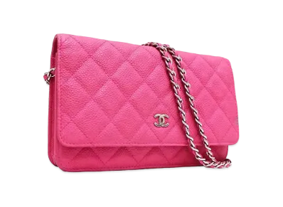 CHANEL Caviar Skin Matelasse Chain Wallet "Pink"