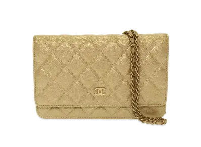 CHANEL Caviar Skin Matelasse Chain Wallet "Gold"