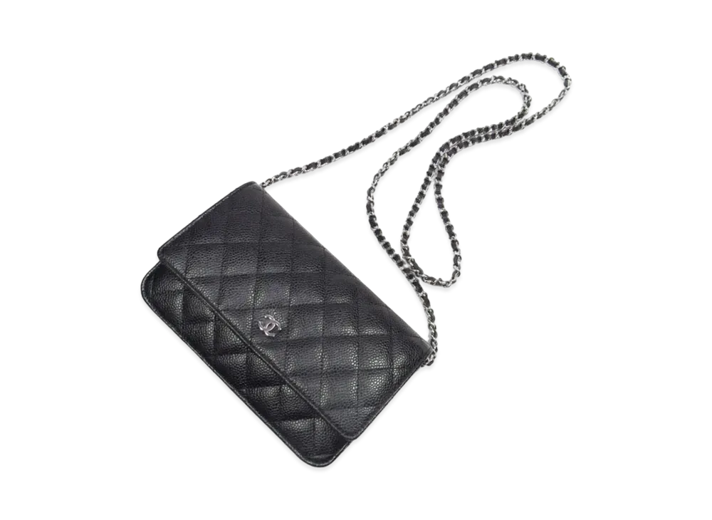 CHANEL Caviar Skin Matelasse Chain Wallet "Black"