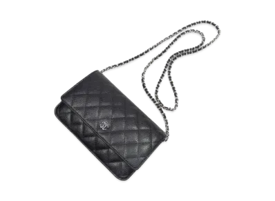 CHANEL Caviar Skin Matelasse Chain Wallet "Black"