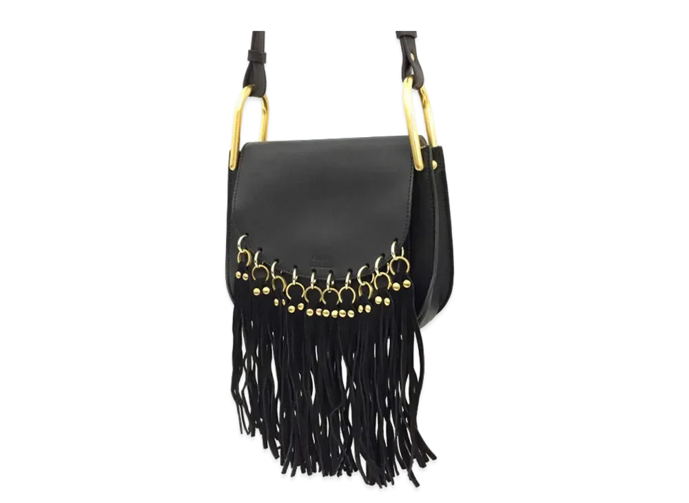 Chloe Hudson Fringe Leather Shoulder Bag "Black"