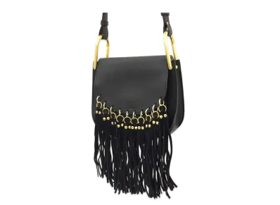 Chloe Hudson Fringe Leather Shoulder Bag "Black"