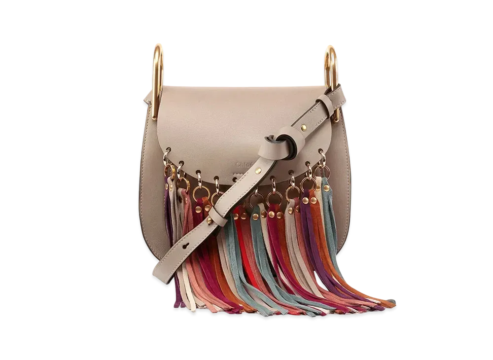 Chloe Hudson Fringe Leather Shoulder Bag "Gray"