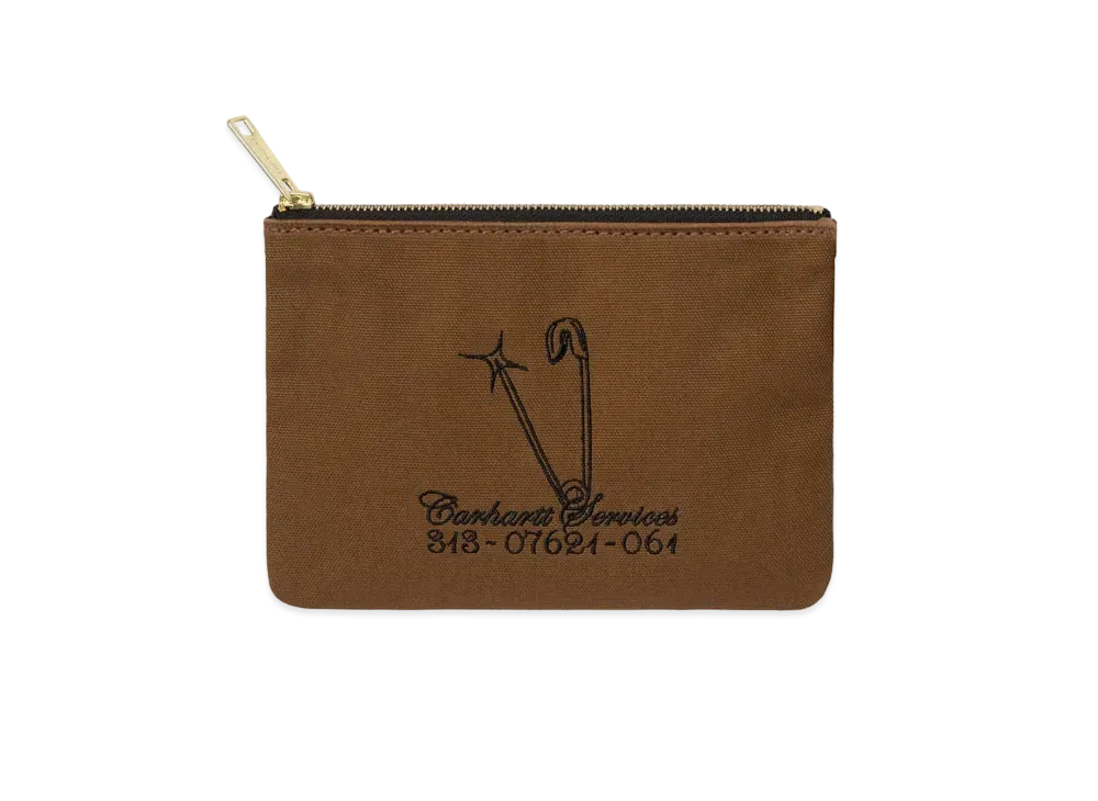 Carhartt Canvas Graphic Zip Wallet Safety Pin Embroidery "Hamilton Brown"