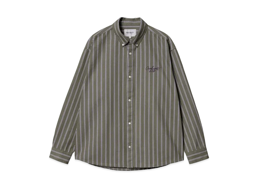 Carhartt WIP L/S Signature Shirt "Betz Stripe Office Green/Aura(Stone Washed)"