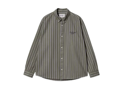 Carhartt WIP L/S Signature Shirt "Betz Stripe Office Green/Aura(Stone Washed)"