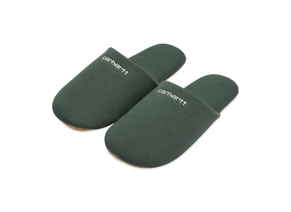Carhartt WIP Script Embroidery Slippers "Hemlock Green/White"