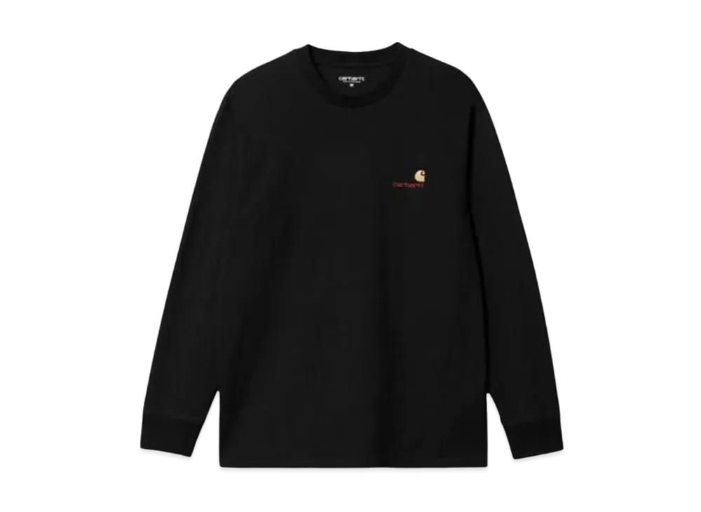 カーハートWIP ロングスリーブアメリカン スクリプト Tシャツ "ブラック"