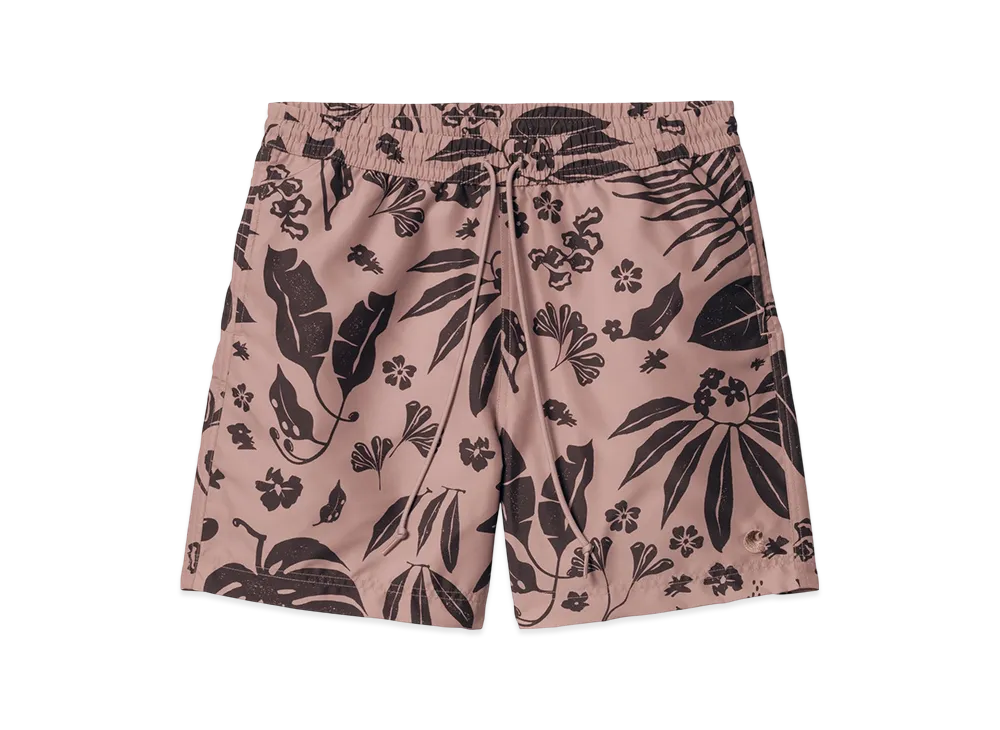 Carhartt WIP Slater Swim Trunks "Woodblock Print Glassy Pink"
