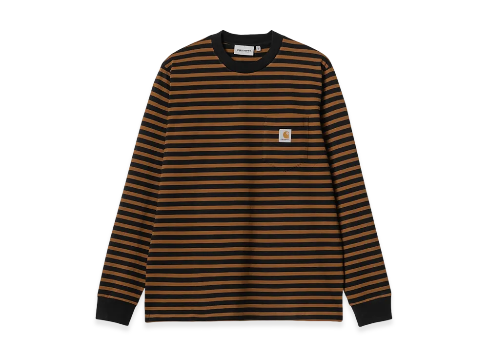 Carhartt WIP Seidler Stripe Long Sleeve Pocket T-Shirt "Deep Hamilton Brown/Black"