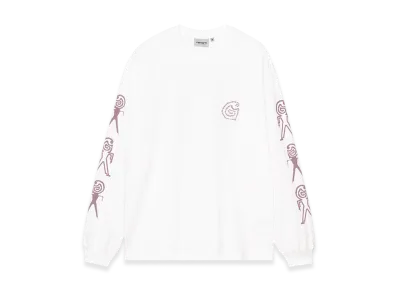 Carhartt WIP L/S Terrestrial T-Shirt "White/Pink Fog(Pigment Garment Dyed)"