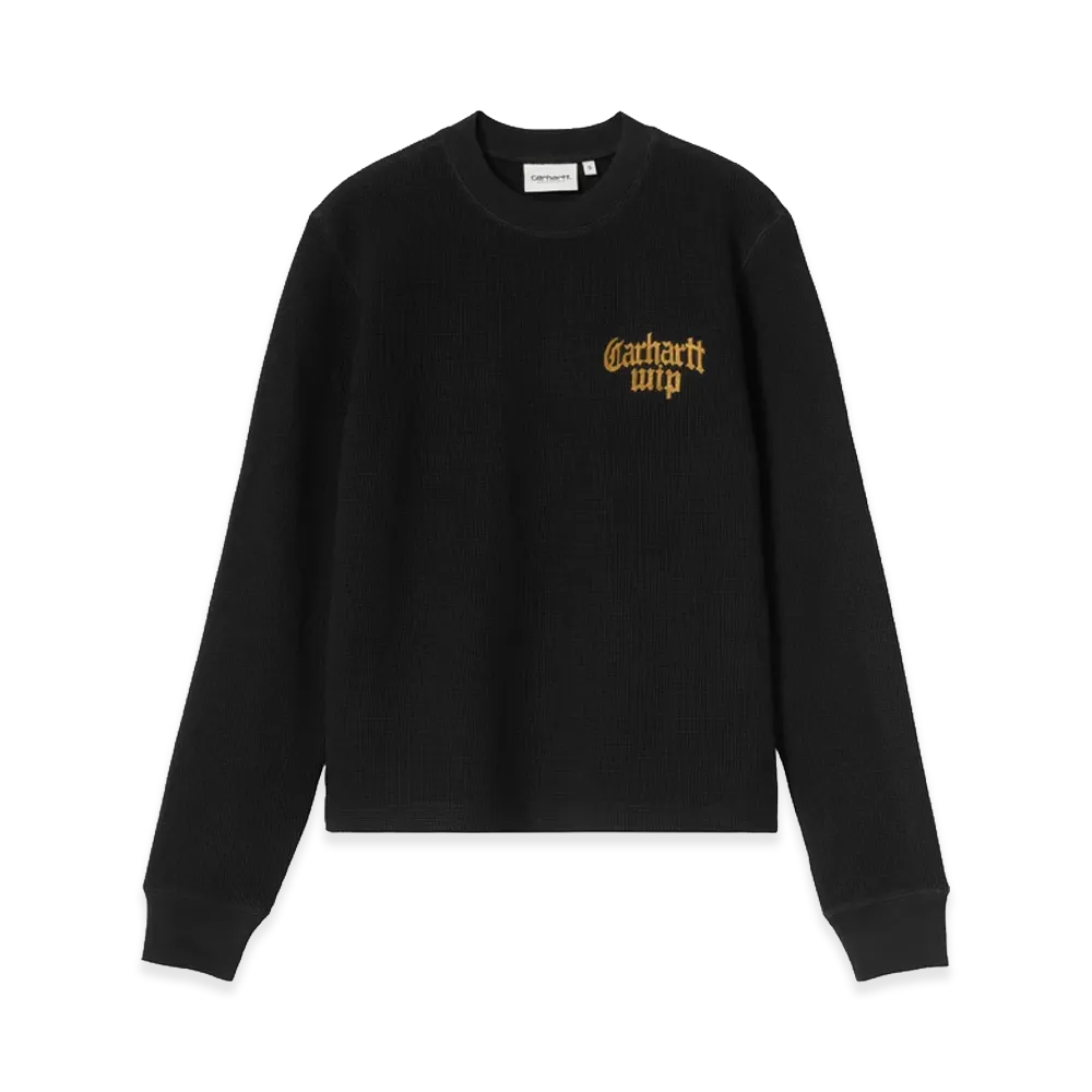 Carhartt WIP Women's L/S Blackletter Waffle T-Shirt "Black/Yellow"