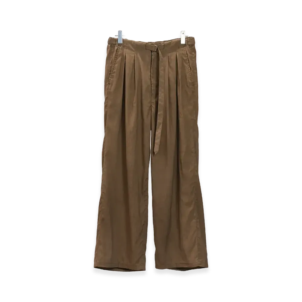 ANCELLM Linen Poplin Belt-Less Slacks "Brown"