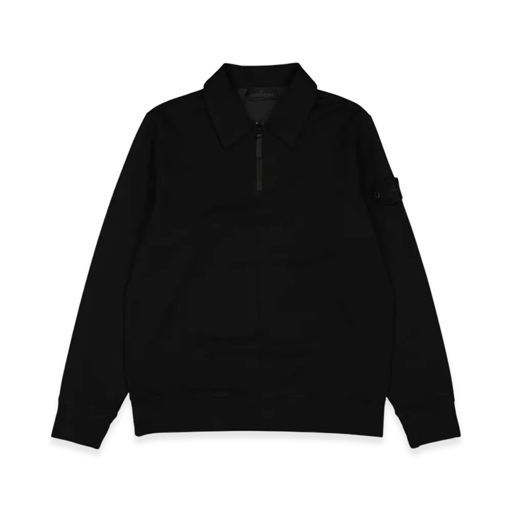 Stone Island 629F3 Ghost Piece Cotton Stretch Fleece Garment Dyed Half Zip Sweatshirt - 22SS "Black"