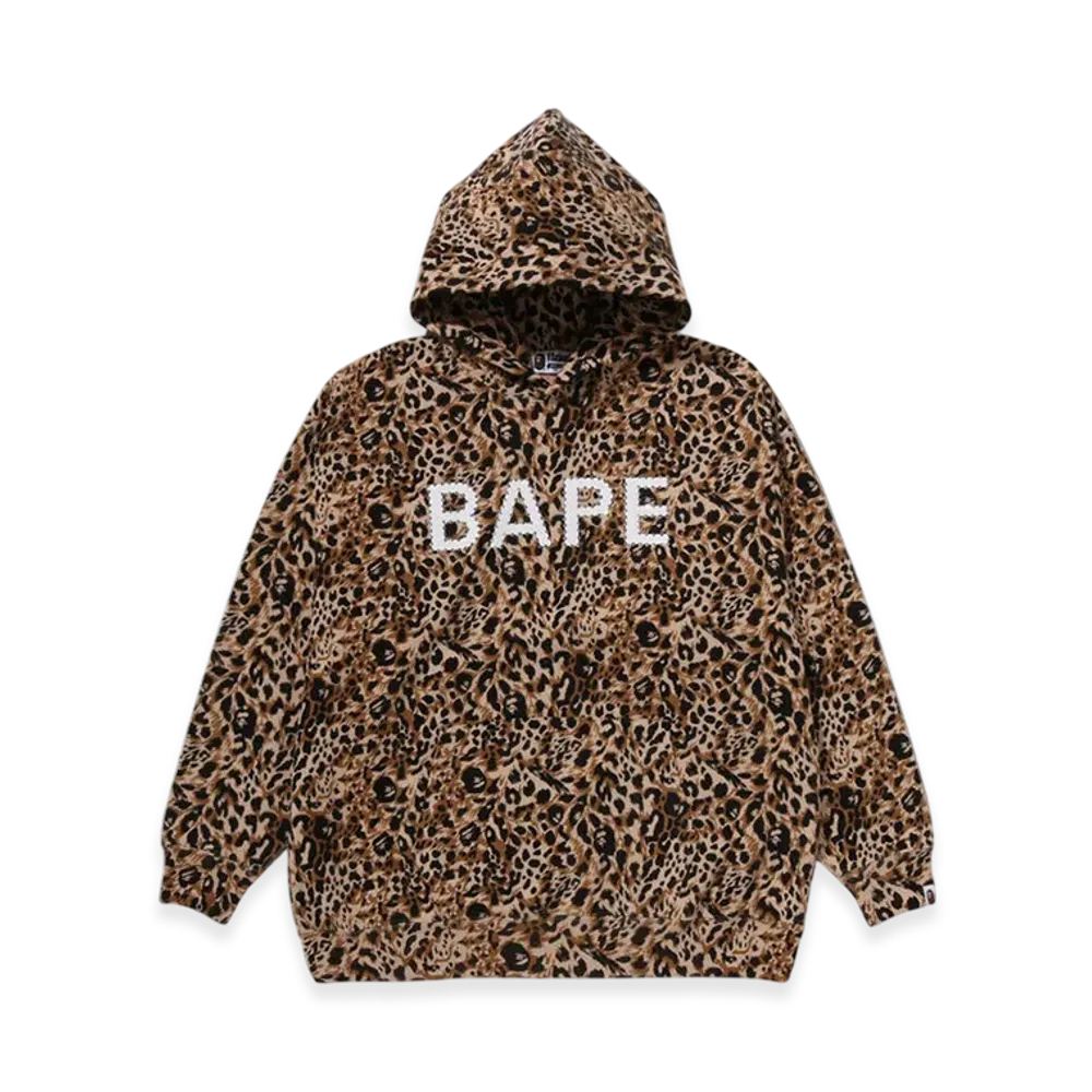 A BATHING APE Wild Leopard Pattern Crystal Bape Pullover Hoodie "Beige"