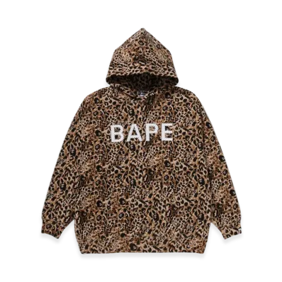 A BATHING APE Wild Leopard Pattern Crystal Bape Pullover Hoodie "Beige"