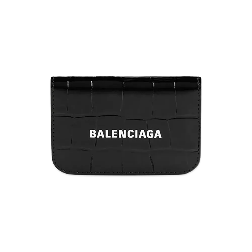 BALENCIAGA Women's Cash Mini Wallet Shiny Crocodile Embossed Calfskin "Black"