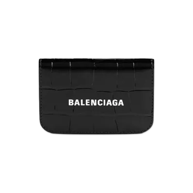 BALENCIAGA Women's Cash Mini Wallet Shiny Crocodile Embossed Calfskin "Black"
