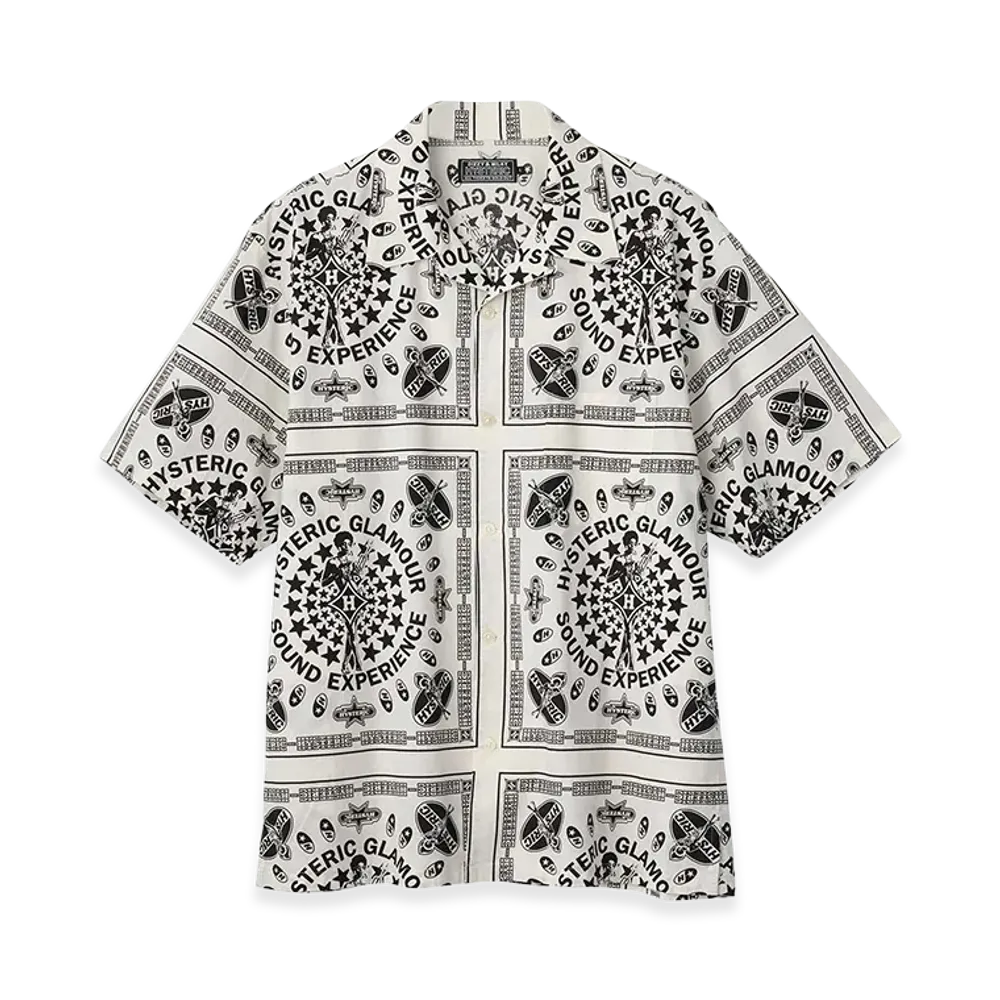 HYSTERIC GLAMOUR Sound Experience Pattern Open Collar Shirt "White"
