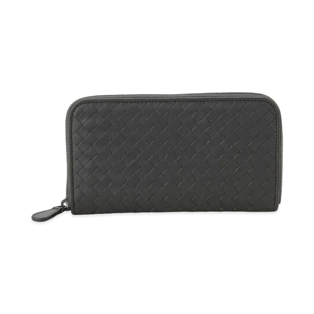 Bottega Veneta Intrecciato Lambskin Zip Around Wallet "Ardoise"