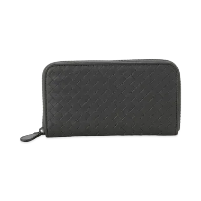 Bottega Veneta Intrecciato Lambskin Zip Around Wallet "Ardoise"