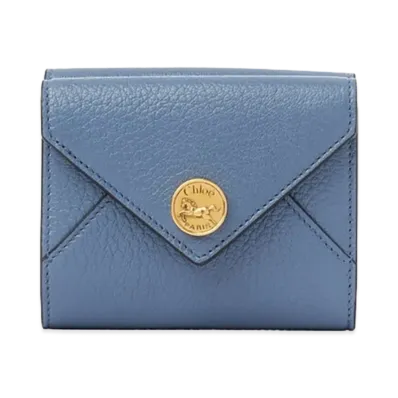 Chloe Envelope Grain Leather Small Trifold Wallet "Ashes Blue"