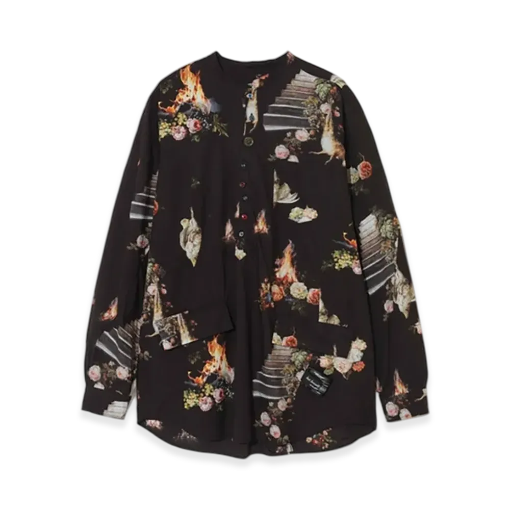 UNDERCOVER Cotton Patterned Pullover Shirt "Black Base"