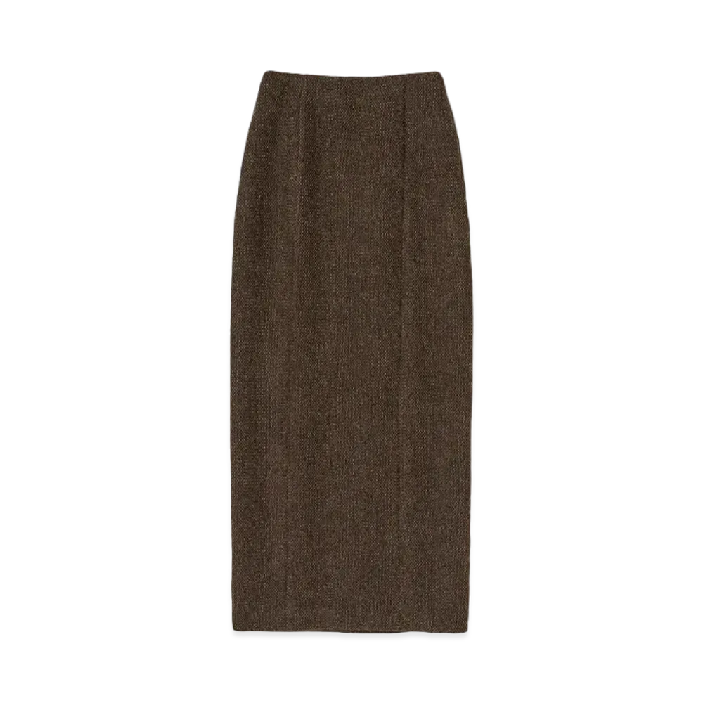 AURALEE Lama Shetland Wool Tweed Skirt "Brown"