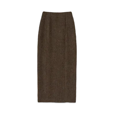 AURALEE Lama Shetland Wool Tweed Skirt "Brown"