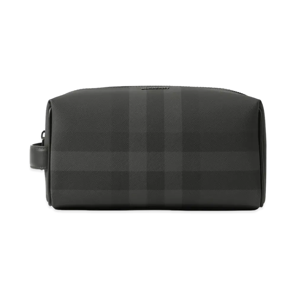 Burberry Check & Leather Travel Pouch "Charcoal"