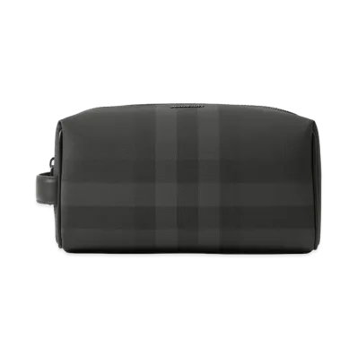 Burberry Check & Leather Travel Pouch "Charcoal"